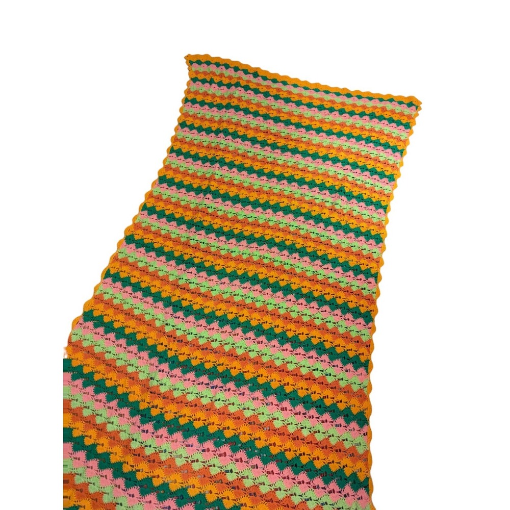 Vintage Afghan Throw Blanket Crocheted 70s Multicolor Bright 83" x‎ 47"